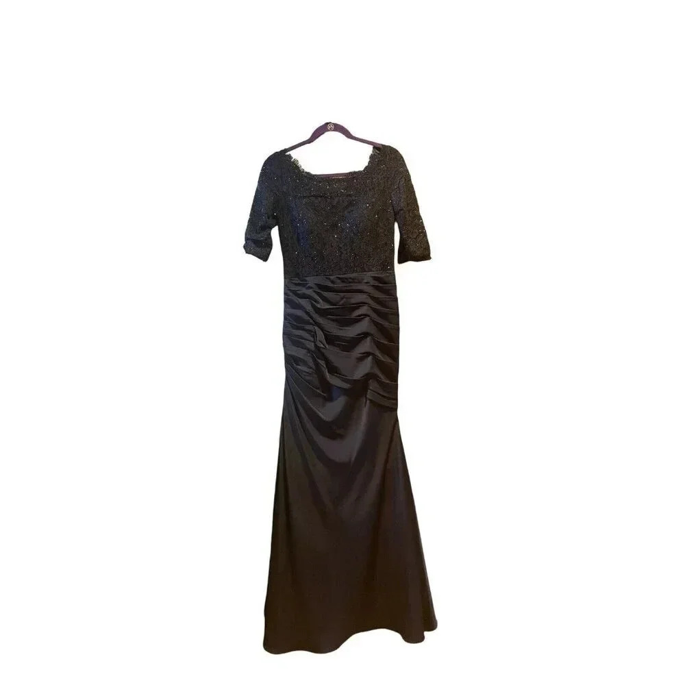 NEW La Femme 24926 Lace and Jersey Trumpet Gown Dress Navy Size 6 - Picture 8 of 13